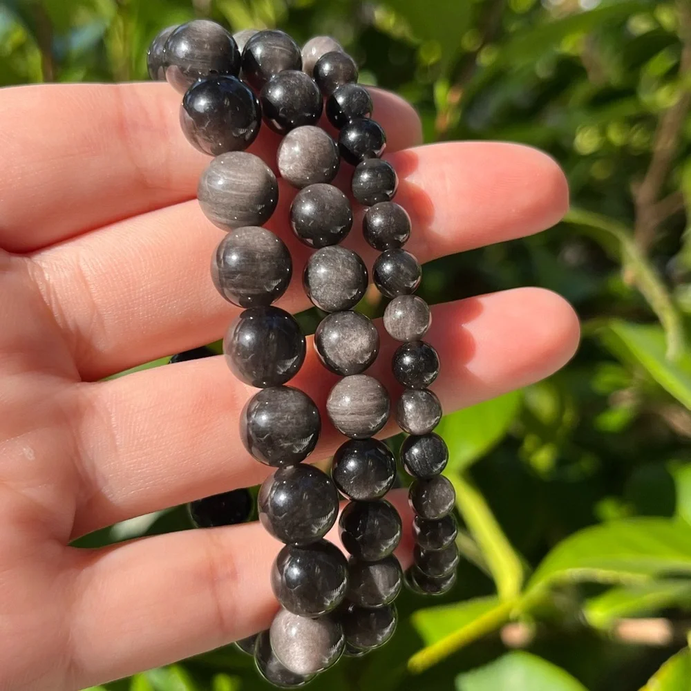 Silver obsidian bracelet‎